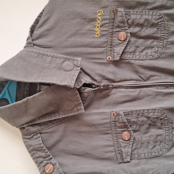 Billabong Olive Green Military Utility Jacket Full Zip Cargo Pockets Medium - Picture 5 of 13